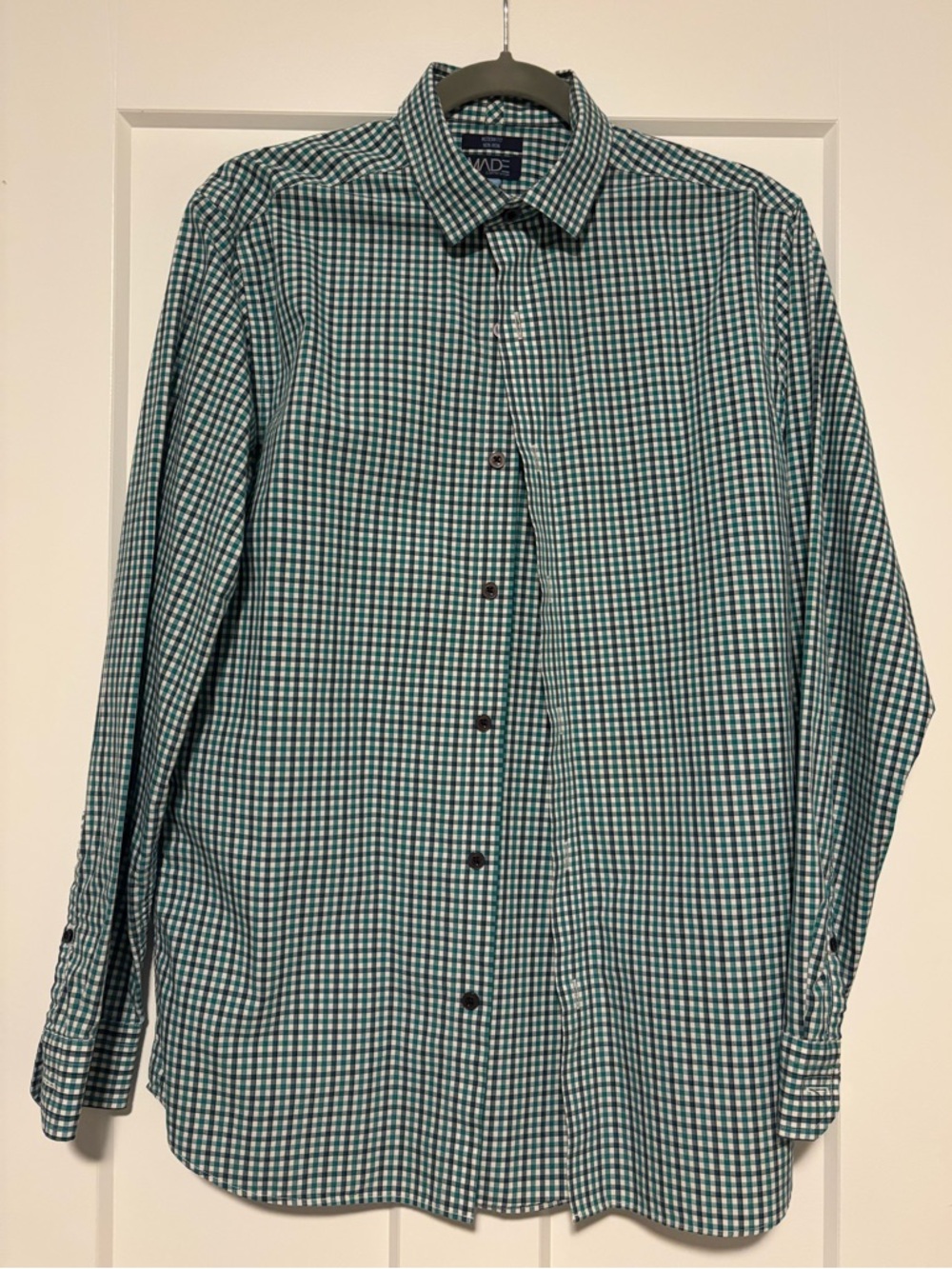 Men's Checked Button-Down Shirt - Green/White